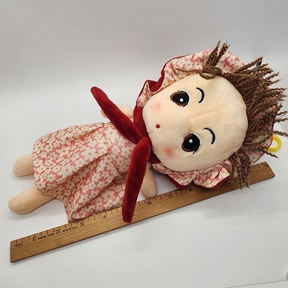 12" soft Plush Doll floral dress & Bonnet embroidered eyes Anime style face - Picture 3 of 10